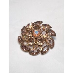 Flower Rosette Amethyst & Rhinestone JULIANA‎ Vintage Gold Brooch BOOK PIECE